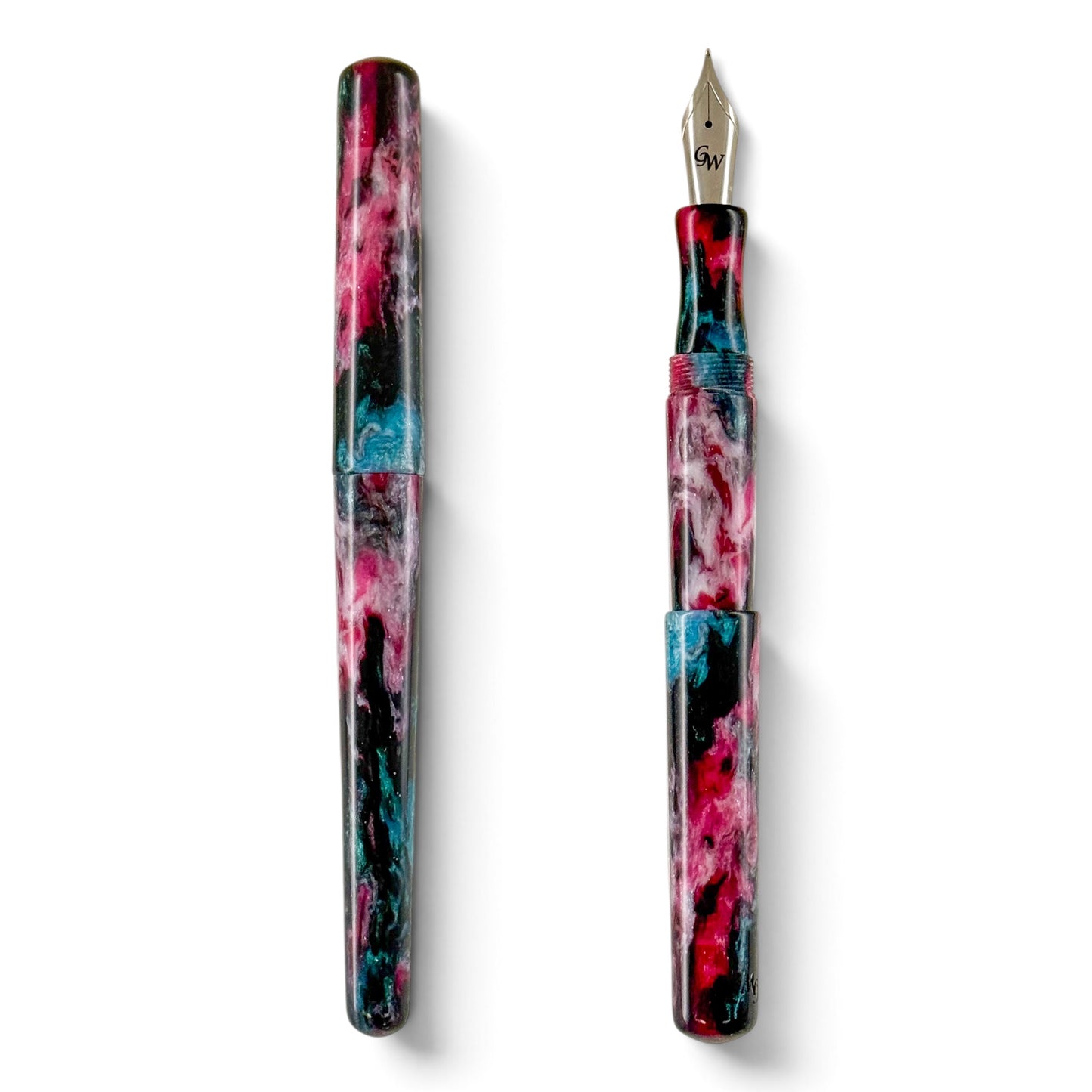 GW D2 Fountain Pen in Black Magic Turquoise Black White Red Resin