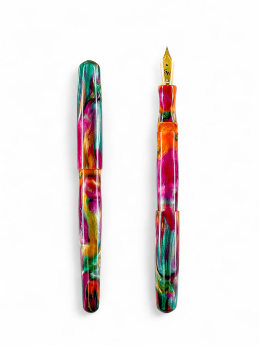 GW NC3 Fountain Pen in Orange Green Fuchsia Resin
