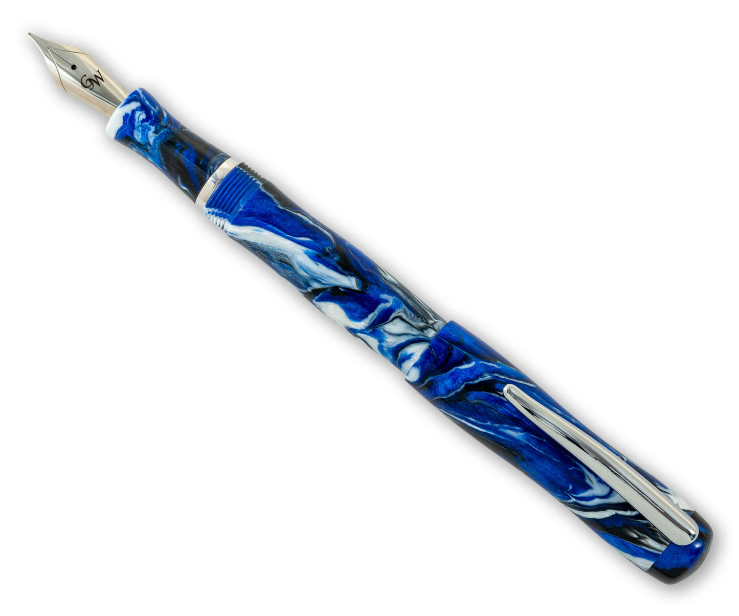 GW Dolcemente Fountain Pen in Black Blue White Resin