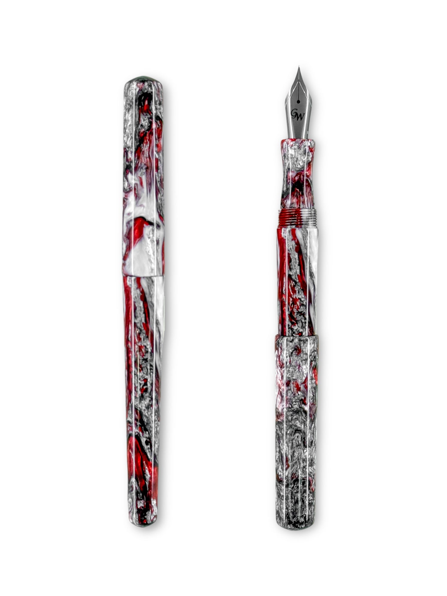 GW D2 Fountain Pen in 2025 Holiday Red White Silver Resin