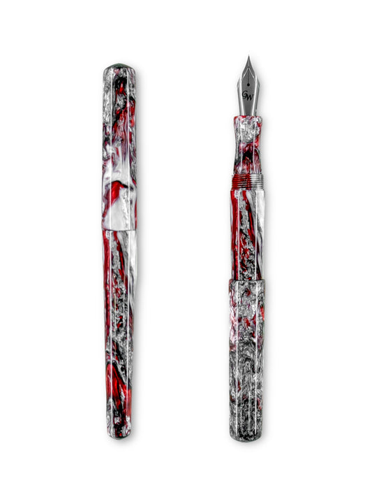 GW D2 Fountain Pen in 2025 Holiday Red White Silver Resin