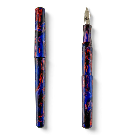 GW D2 Fountain Pen in Red Blue Black Satin Resin