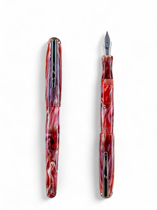 GW CC1 Fountain Pen in Maroon Silver White 1a Resin