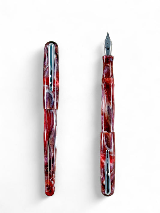 GW CC1 Fountain Pen in Maroon Silver White 1b Resin