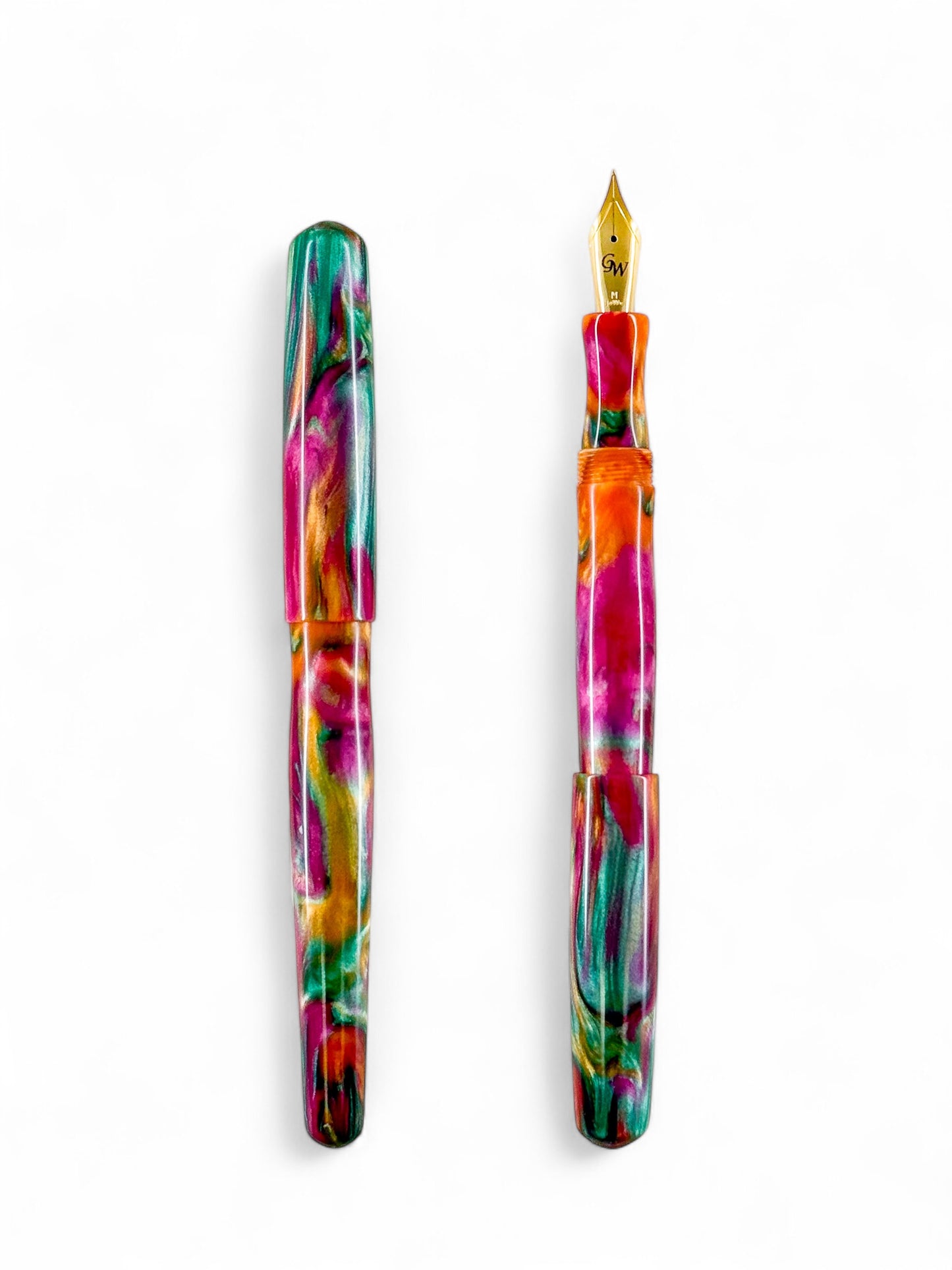 GW NC3 Fountain Pen in Orange Green Fuchsia Resin