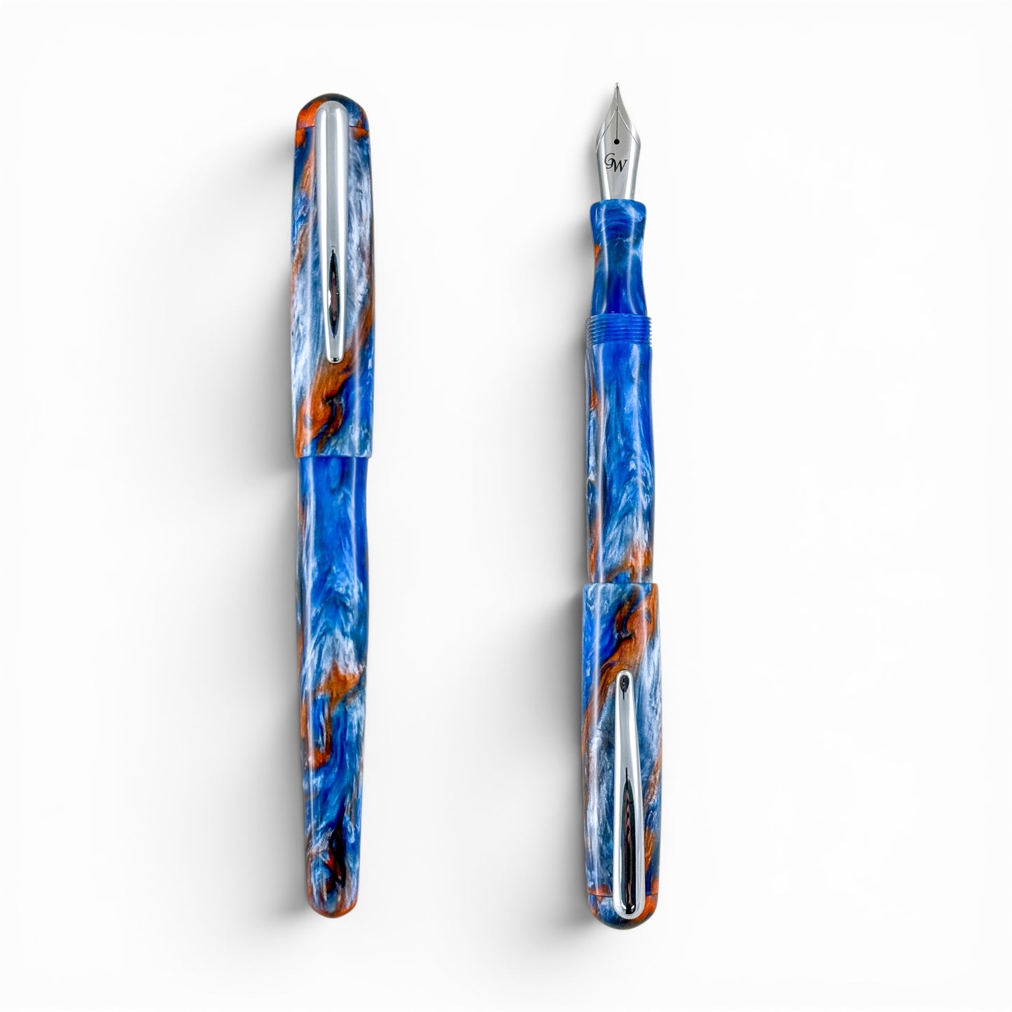 GW CC1 Fountain Pen in Brooks Blue and Orange Resin