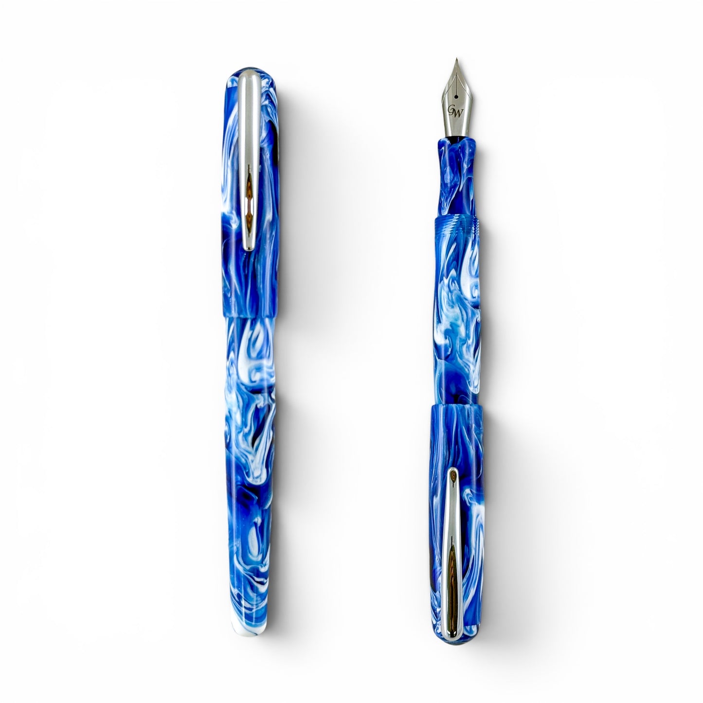 GW CC1 Fountain Pen in Brooks Blue and White Resin