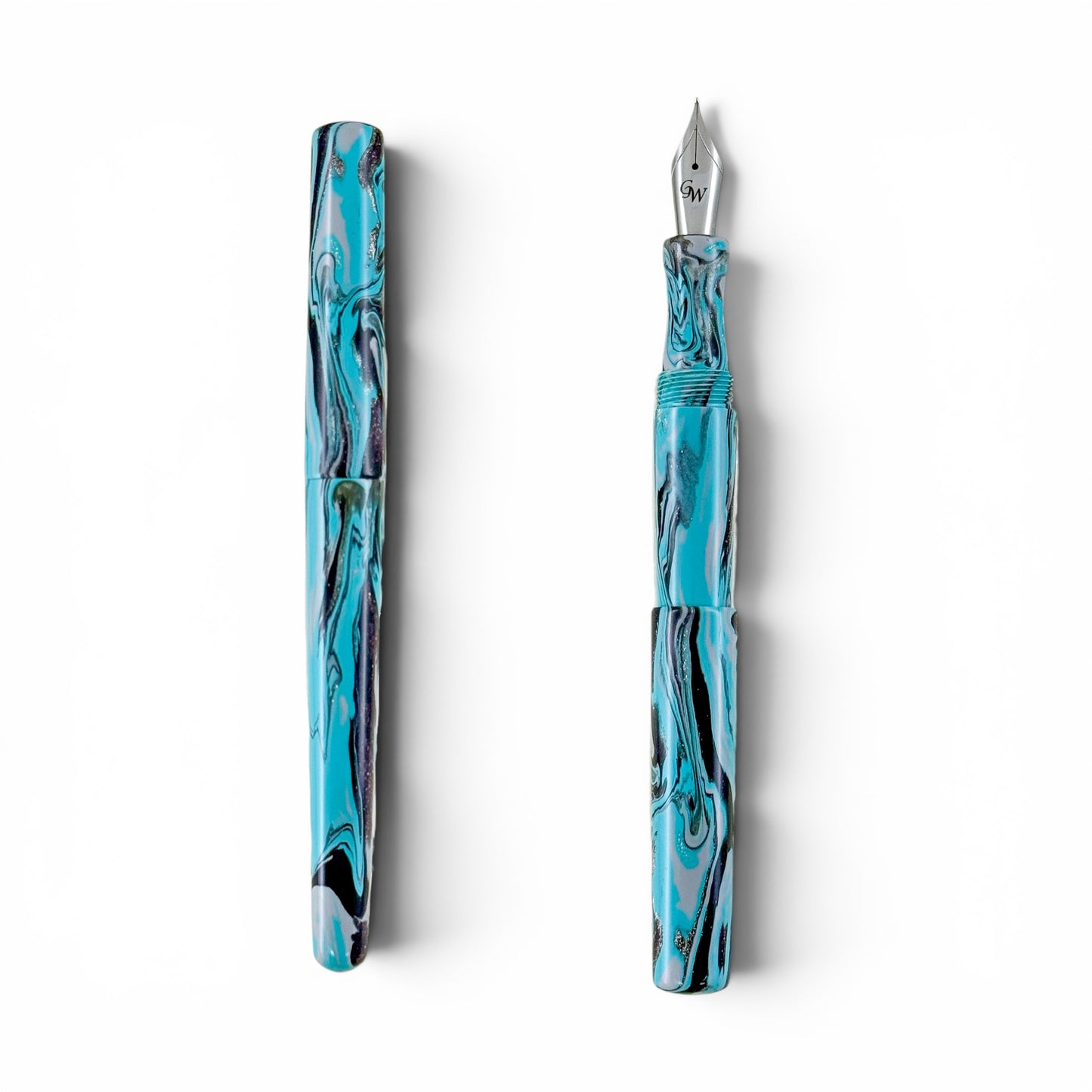 GW D2 Fountain Pen in Brooks Tiffany Blue Black Gray Silver Resin