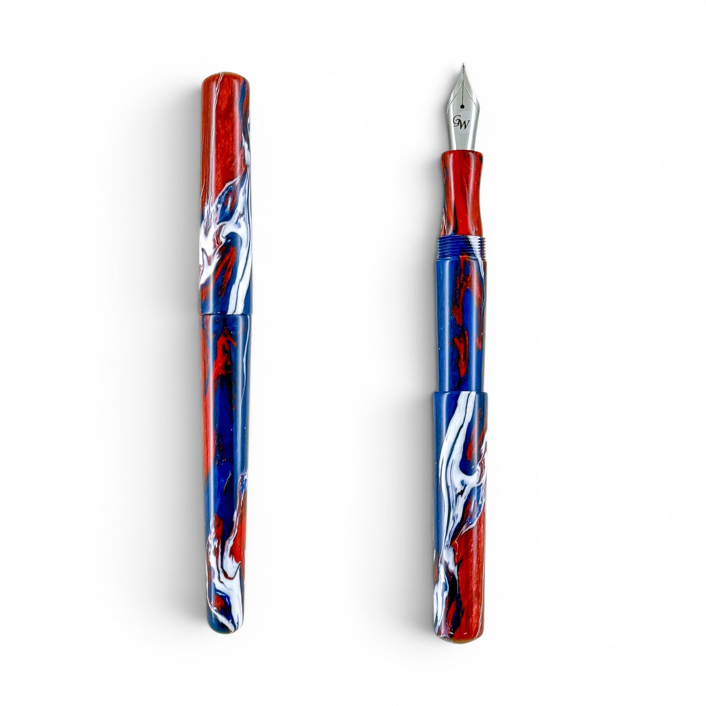 GW D2 Fountain Pen in Brooks Red White Blue Resin