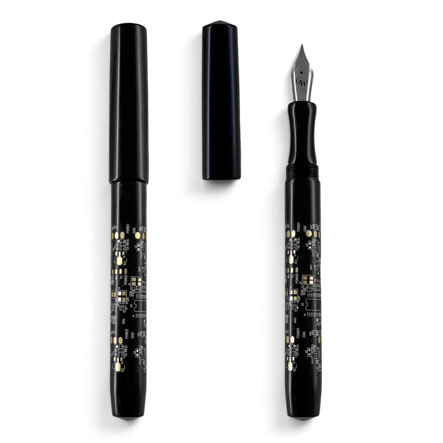 GW Black Circuit Board Fountain Pen With Ebonite