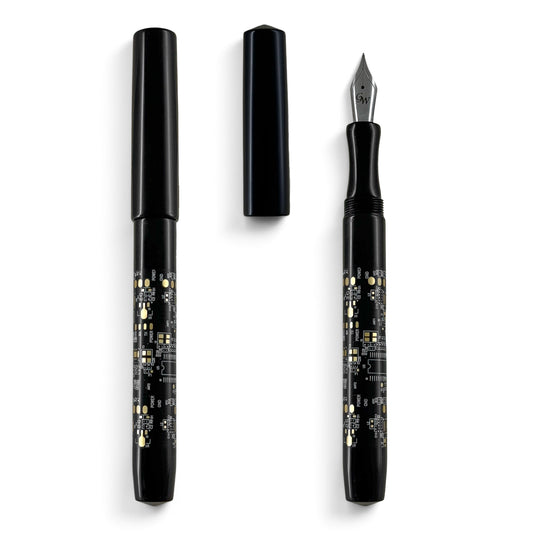 GW Black Circuit Board Fountain Pen With Ebonite