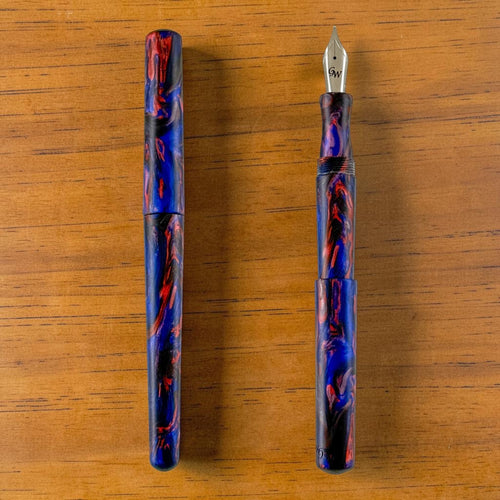 GW D2 Fountain Pen in Red Blue Black Satin Resin