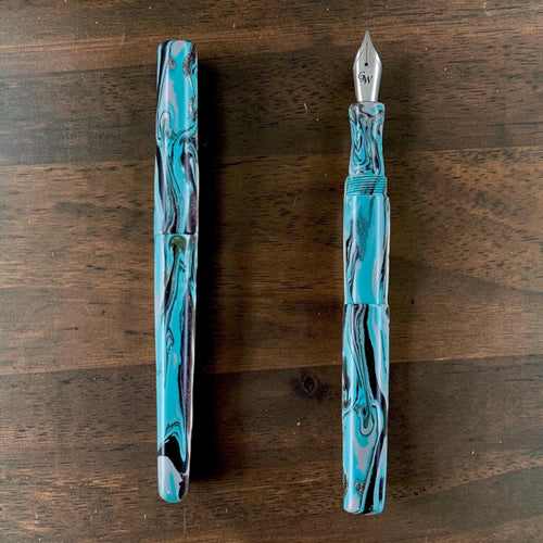 GW D2 Fountain Pen in Brooks Tiffany Blue Black Gray Silver Resin